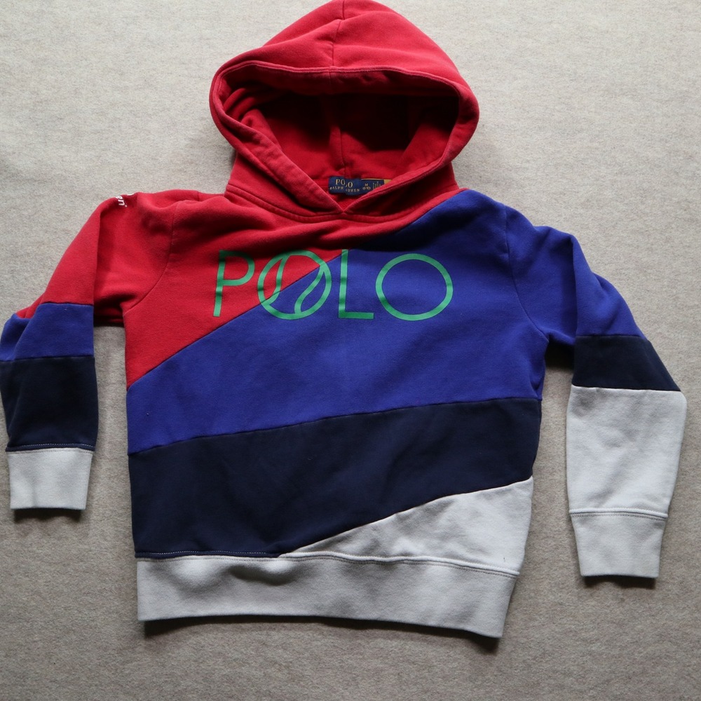 Polo Ralph Lauren US Open Hoodie Size M 8-10 Colorblock Y2K Tennis Pullover
